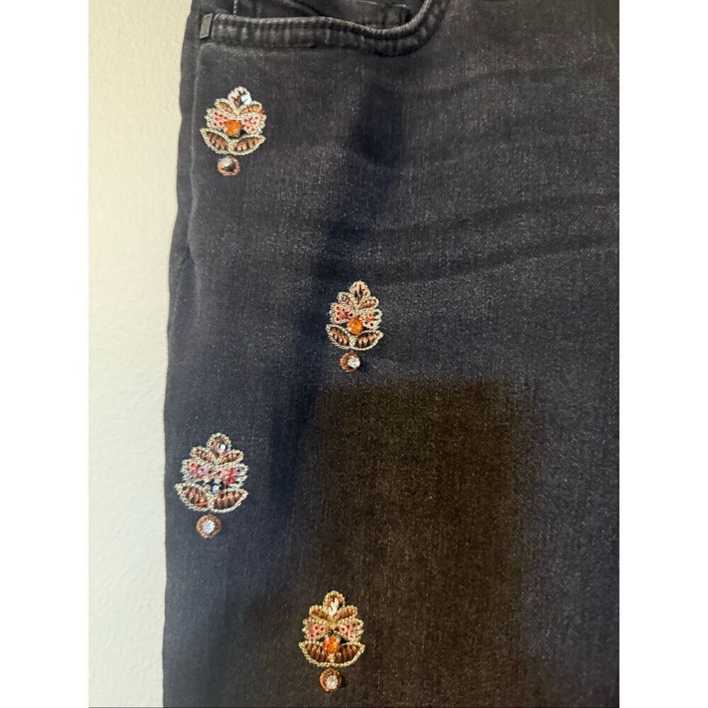 Anthropology Pilcro Script High Rise Embellished Skinny Jeans Black Boho Beaded - Picture 10 of 16